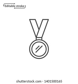 Medal with ribbon line vector icon. Editable stroke. 