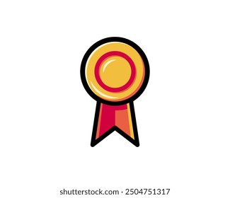 Medal with ribbon premium quality vector icon. Best choice label, certified badge, approval chec or award guarantee.