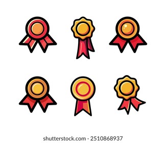 Medal with ribbon premium quality vector icon. Best choice label, certified badge, approval chec or award guarantee.