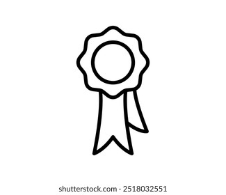 Medal with ribbon premium quality vector icon. Best choice label, certified badge, approval chec or award guarantee.