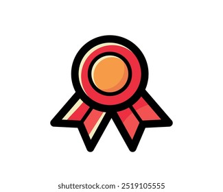 Medal with ribbon premium quality vector icon. Best choice label, certified badge, approval chec or award guarantee.