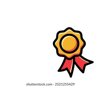 Medal with ribbon premium quality vector icon. Best choice label, certified badge, approval chec or award guarantee.