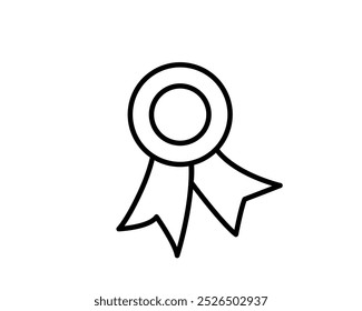 Medal with ribbon premium quality vector icon. Best choice label, certified badge, approval chec or award guarantee.