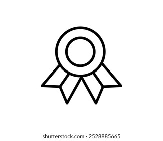 Medal with ribbon premium quality vector icon. Best choice label, certified badge, approval chec or award guarantee.