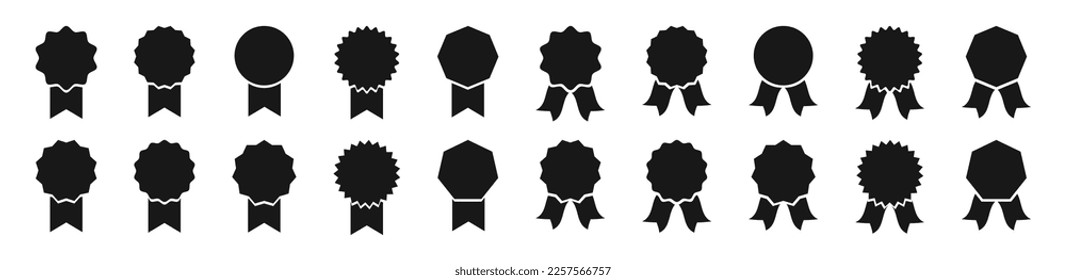 Medal with ribbon. Quality labels. Award badge icon set. Winning award. Guarantee labels icons collection. Vector illustration.