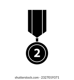 Medal with ribbon for second place glyph icon vector. Reward and achievement symbol stock illustration. Youth sport award medal glyph icon for web or game interface. Prize for championship.