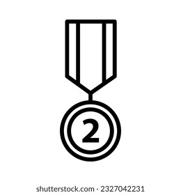 Medal with ribbon for second place outline icon vector. Reward and achievement symbol stock illustration. Youth sport award medal outline icon for web or game interface. Prize for championship.