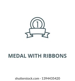 Medal with ribbons vector line icon, linear concept, outline sign, symbol