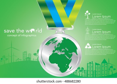 Medal Save the world, concept of infographics. Vector illustration EPS10.