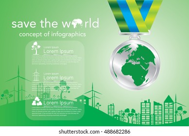 Medal Save the world, concept of infographics. Vector illustration EPS10.
