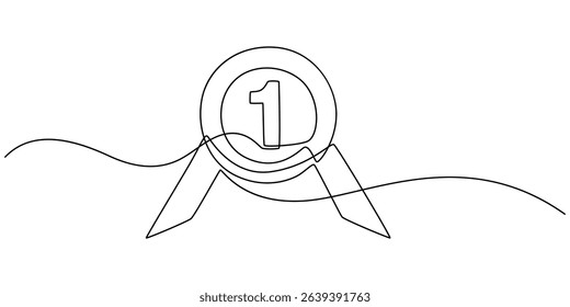 Medal - School education object, one line drawing continuous design, vector illustration, Continuous editable line drawing of winner's award. Insignia. Concept of victory, professional badge of honor