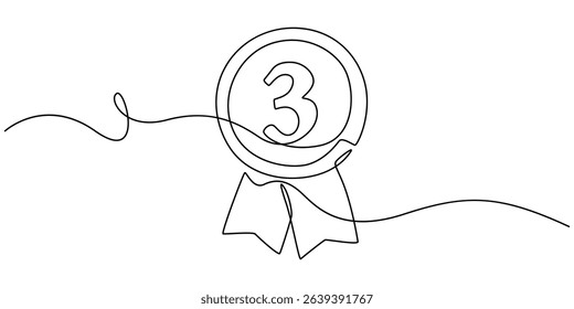 Medal - School education object, one line drawing continuous design, vector illustration, Continuous editable line drawing of winner's award. Insignia. Concept of victory, professional badge of honor