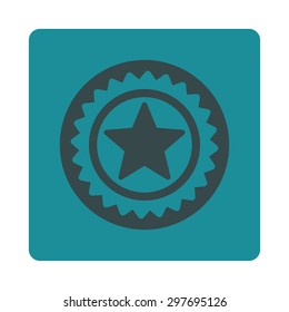 Medal seal icon from Award Buttons OverColor Set. Icon style is soft blue colors, flat rounded square button, white background.