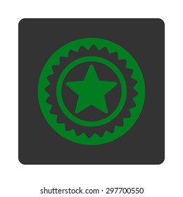 Medal seal icon from Award Buttons OverColor Set. Icon style is green and gray colors, flat rounded square button, white background.