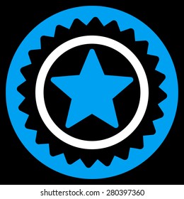 Medal seal icon from Competition & Success Bicolor Icon Set on a black background. This isolated flat symbol uses light blue and white colors.