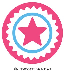 Medal seal icon from Competition & Success Bicolor Icon Set. Vector style: flat bicolor symbols, pink and blue colors, rounded angles, white background.