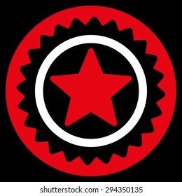 Medal seal icon from Competition & Success Bicolor Icon Set. Vector style: flat bicolor symbols, red and white colors, rounded angles, black background.