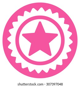 Medal seal icon. Vector style is flat symbols, pink color, rounded angles, white background.