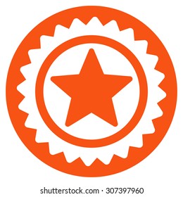 Medal seal icon. Vector style is flat symbols, orange color, rounded angles, white background.