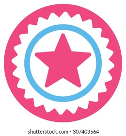 Medal seal icon. Vector style is flat bicolor symbols, pink and blue colors, rounded angles, white background.