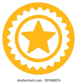 Medal seal icon. Vector style is flat symbols, yellow color, rounded angles, white background.