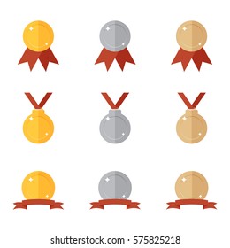 Medal set. Collection of high quality icons of medal for web design or mobile app. Golden, silver, bronze medal. Golden award. Silver award. Bronze award. Golden prize. Silver prize. Bronze prize. 