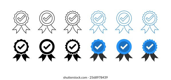 Medal set icons. Linear, silhouette and flat style. Vector icons.