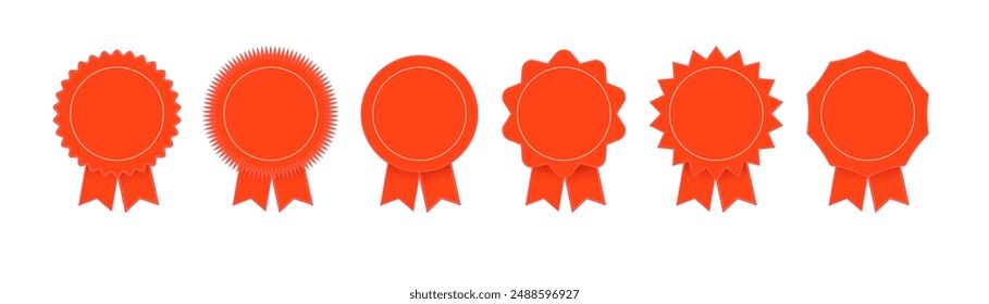Medal set with ribbon. Trophy award badges, achievement flat label. Vector