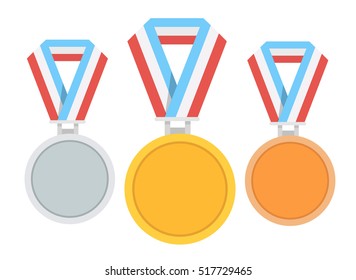 Medal set vector. Gold medal, silver medal, bronze medal.