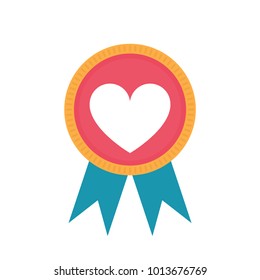 Medal in the shape of heart icon isolated on white background. Flat style design vector illustration. 