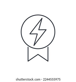 Medalla con el signo de la energía. Eficiencia. Icono lineal del vector aislado en fondo blanco