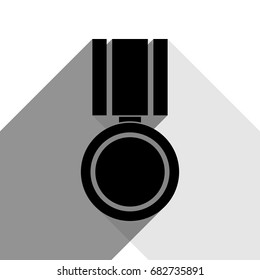 Medal sign illustration. Vector. Black icon with two flat gray shadows on white background.