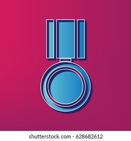 Medal sign illustration. Vector. Blue 3d printed icon on magenta background.