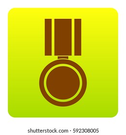 Medal sign illustration. Vector. Brown icon at green-yellow gradient square with rounded corners on white background. Isolated.