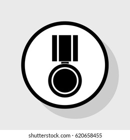 Medal sign illustration. Vector. Flat black icon in white circle with shadow at gray background.
