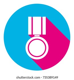 Medal sign illustration. Vector. Flat white icon with mexican pink shadow inside sky blue(S and G) circle at white background. Isolated. Trend colors in 2017.