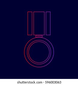 Medal sign illustration. Vector. Line icon with gradient from red to violet colors on dark blue background.