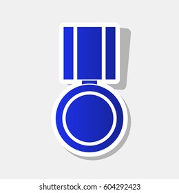 Medal sign illustration. Vector. New year bluish icon with outside stroke and gray shadow on light gray background.