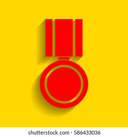 Medal sign illustration. Vector. Red icon with soft shadow on golden background.