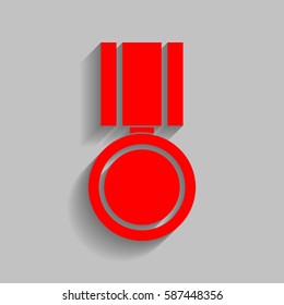 Medal sign illustration. Vector. Red icon with soft shadow on gray background.