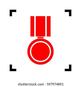 Medal sign illustration. Vector. Red icon inside black focus corners on white background. Isolated.