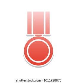 Medal sign illustration. Vector. Reddish icon with white and gray shadow on white background. Isolated.