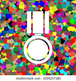 Medal sign illustration. Vector. White icon on colorful background with seamless pattern from squares.