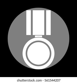 Medal sign illustration. White icon in gray circle at black background. Circumscribed circle. Circumcircle.