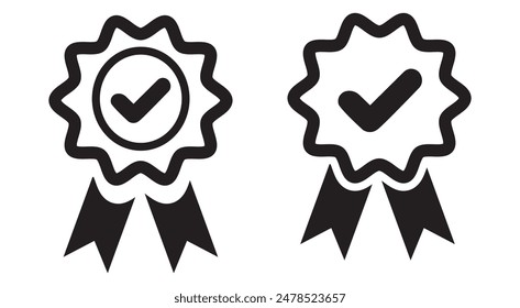 Medal sign isolated transparent. Certified badge black stroke. Vector illustration.