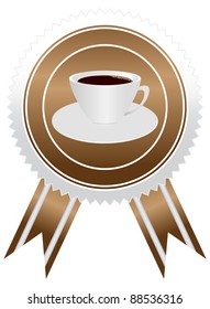 Medal with silk ribbons and placed her cup of coffee