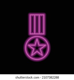Medal simple icon vector. Flat desing. Purple neon on black background.ai