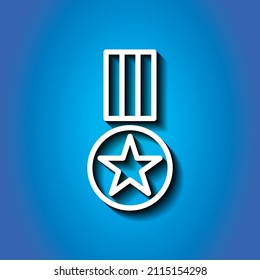 Medal simple icon vector. Flat desing. White icon with shadow on blue background.ai