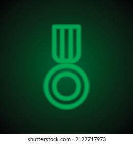 Medal simple icon, vector. Flat desing. Green neon on black background with green light.ai