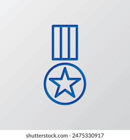 Medal simple icon vector. Flat design. Paper cut design. Cutted blue symbol with shadow. Gray background.ai